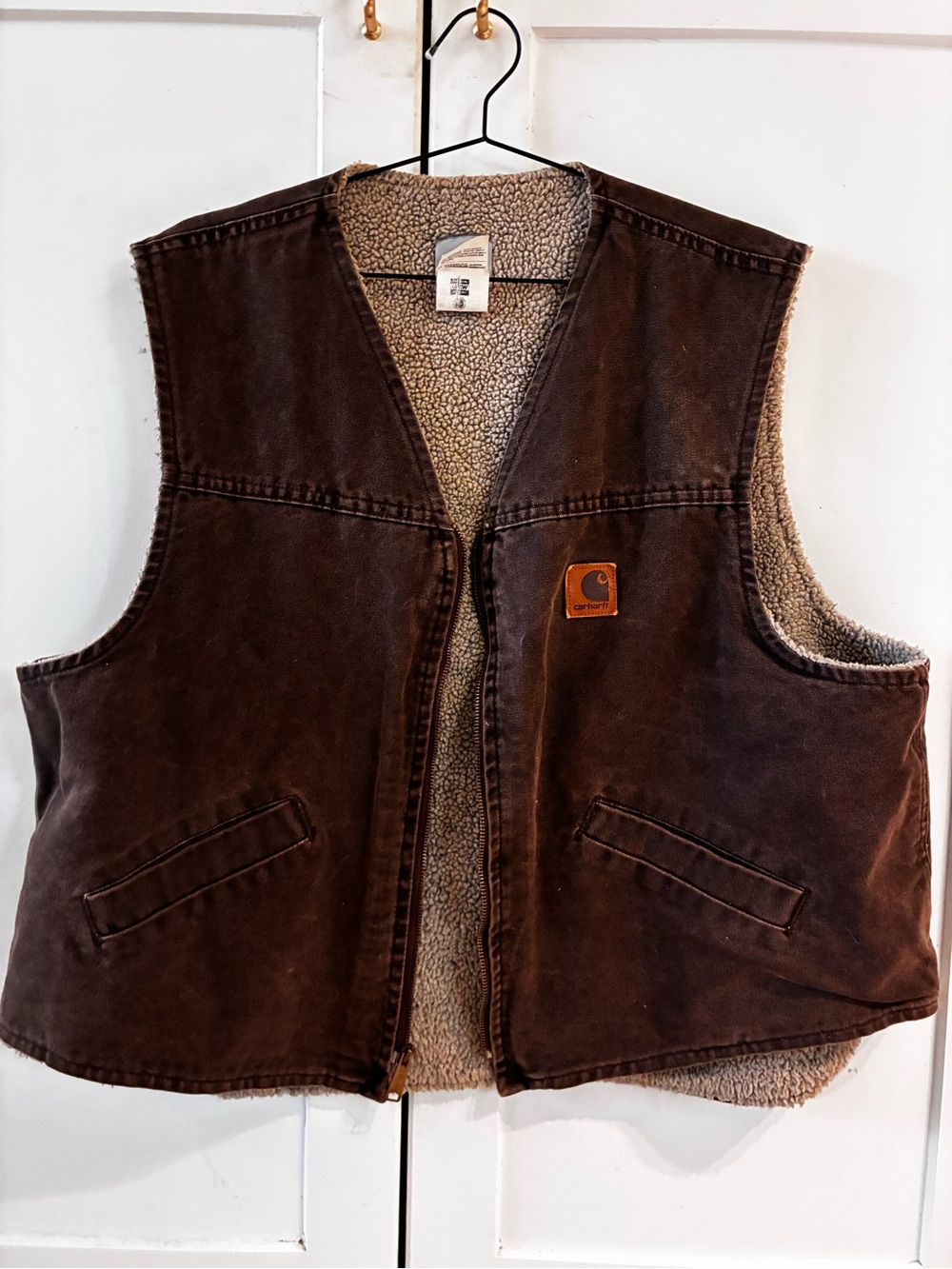 Vintage Carhartt Dark Brown Sherpa Lined Canvas Vest, XXL